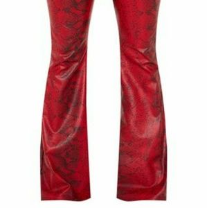 Red snake print faux leather pants